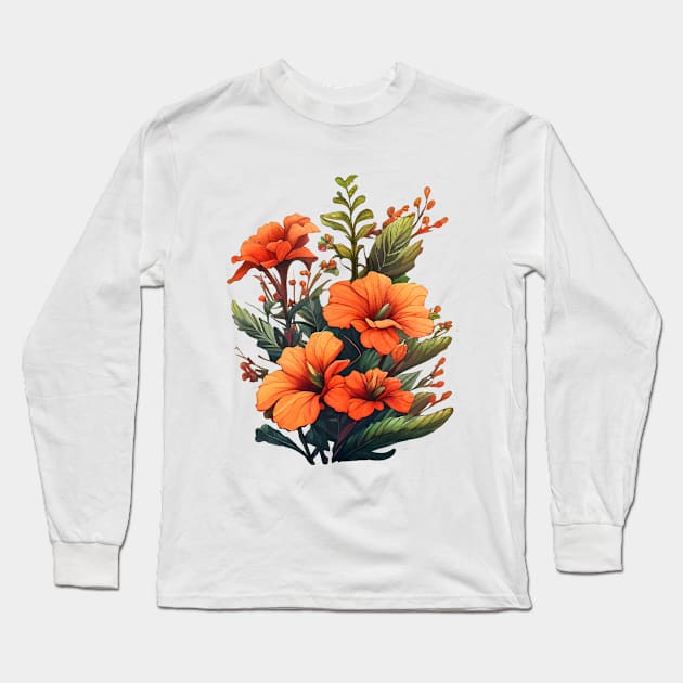 Orange Flowers Long Sleeve T-Shirt by Mixtgifts